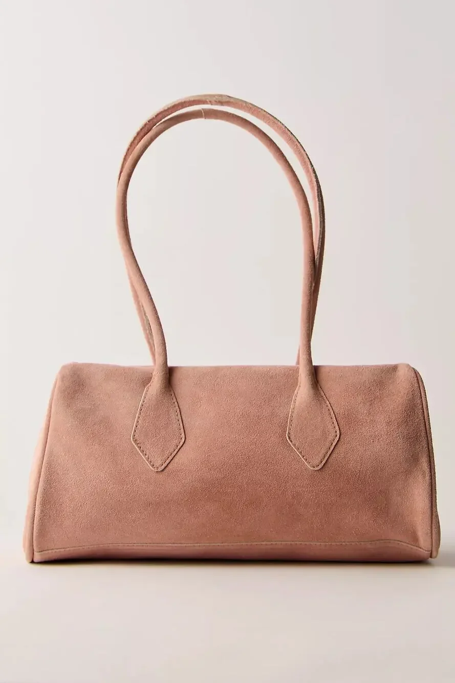 NWT Free People Sierra Suede Shoulder Bag Apricot Pink East West Baguette